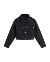 The Vans Girls Girls Raynes Denim Crop Trucker Jacket in Washed Black