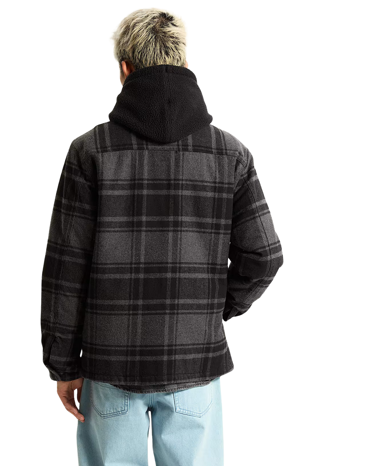 Piedmont Hooded Plaid Shacket in Black & Asphalt