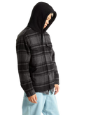 Piedmont Hooded Plaid Shacket in Black & Asphalt