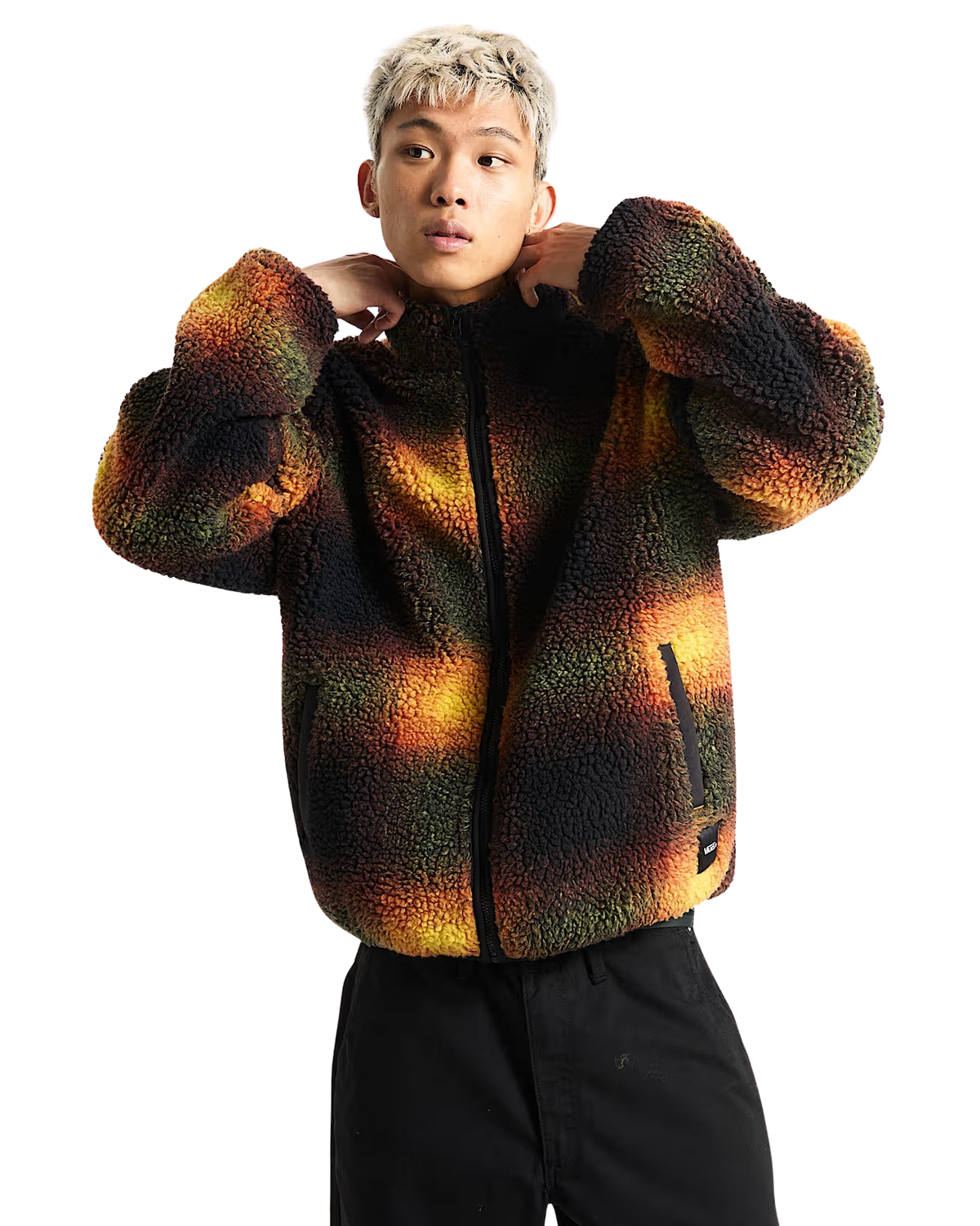 Heights Sherpa Fleece Jacket in Black & Mustard