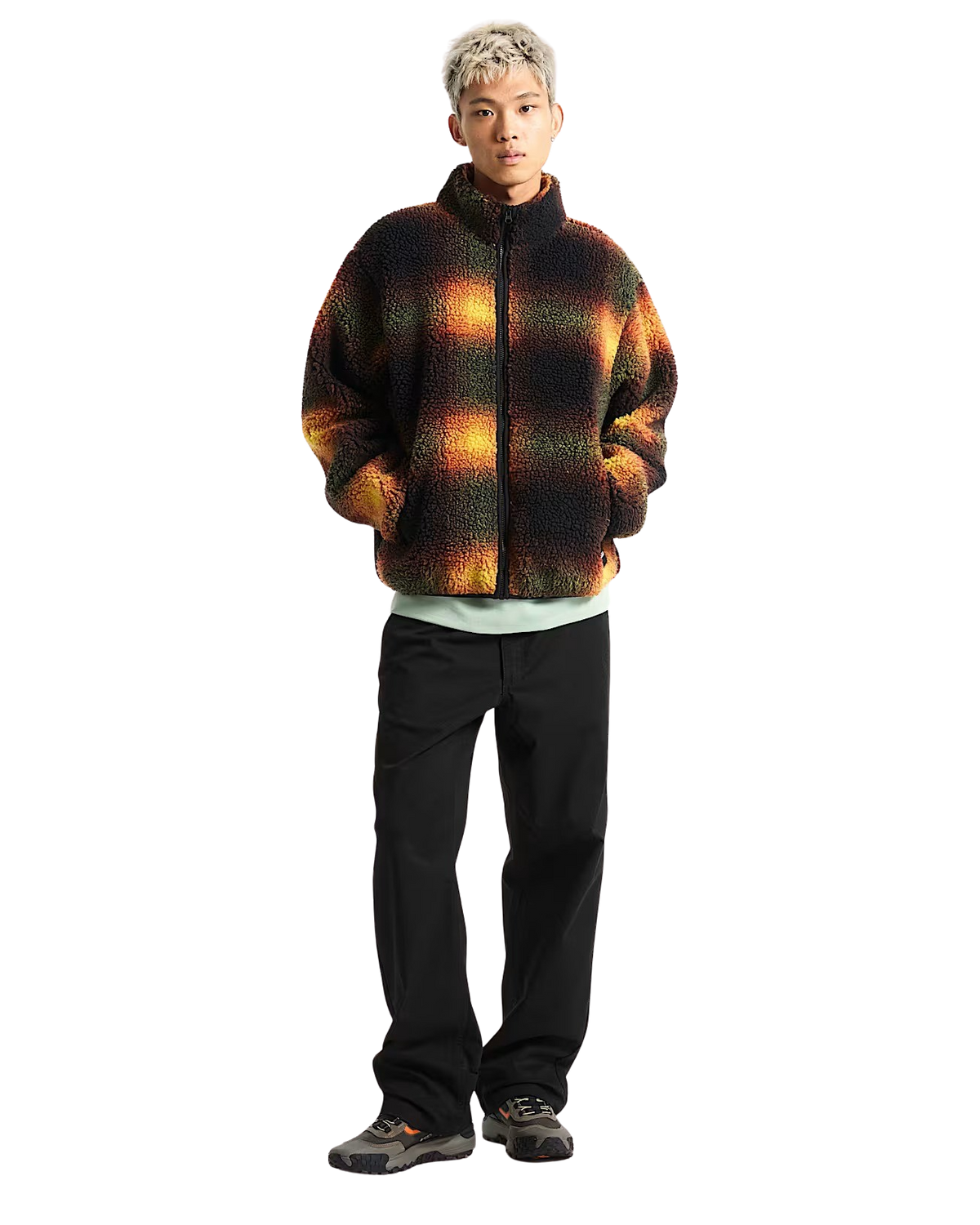 Heights Sherpa Fleece Jacket in Black & Mustard