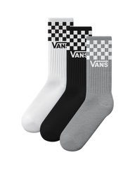 The Vans Mens Classic Check Crew Socks (3 Pack) in Black & White