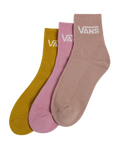 The Vans Womens Classic Half Crew Socks (3 Pack) in Pink Dawn