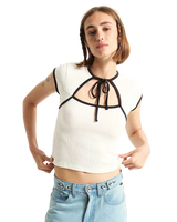 Kari Tie Neck Top in Classic White & Black