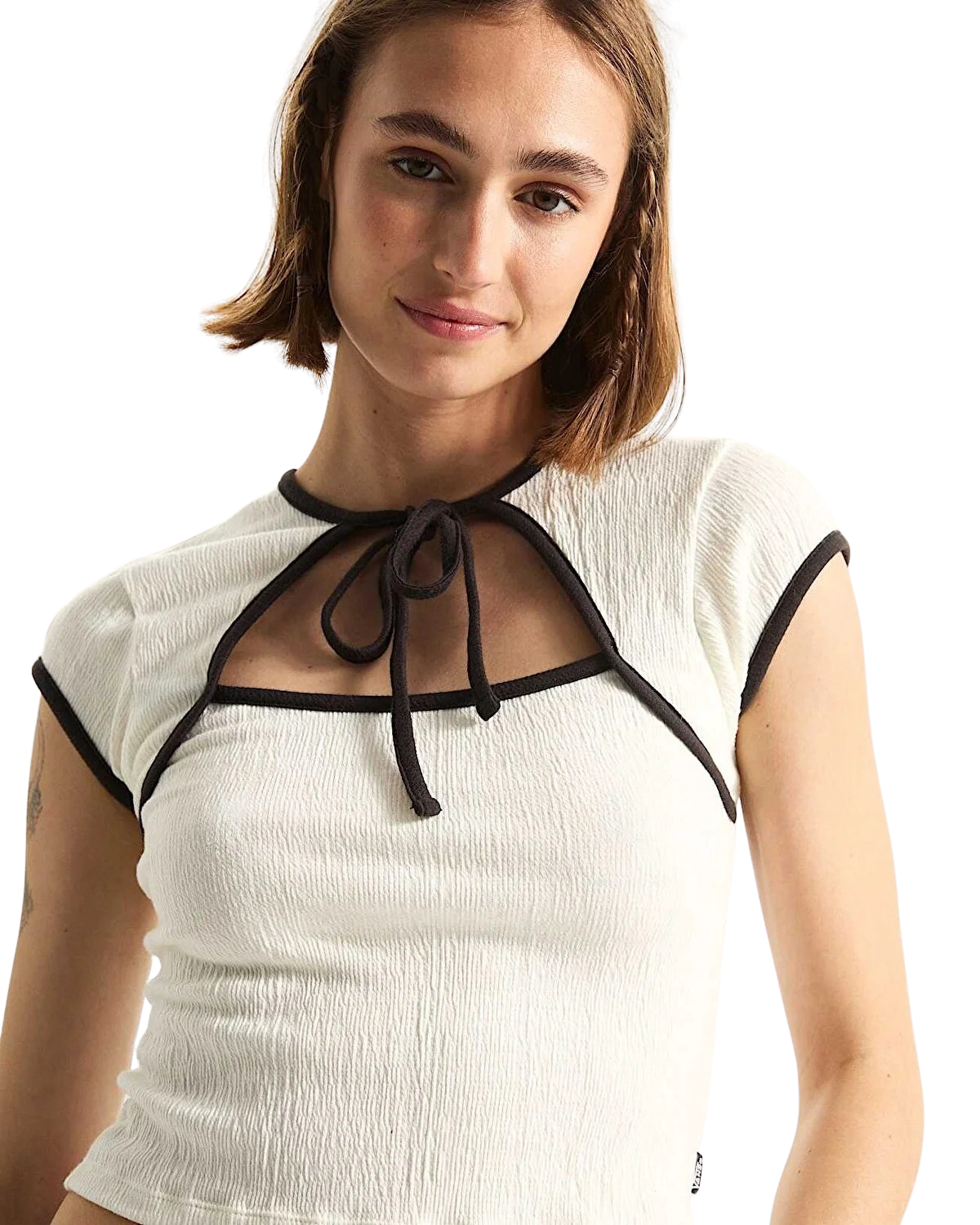 Kari Tie Neck Top in Classic White & Black