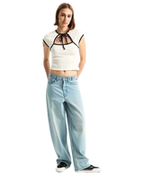 Kari Tie Neck Top in Classic White & Black