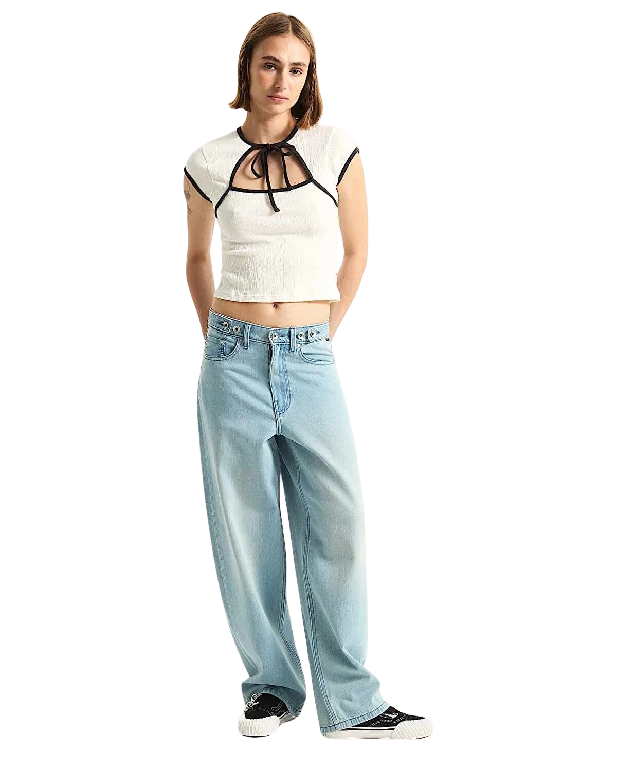 Kari Tie Neck Top in Classic White & Black