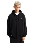 Left Chest Zip Hoodie in Black