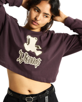 Lil Bear Long Sleeve Crop T-Shirt in Dark Port