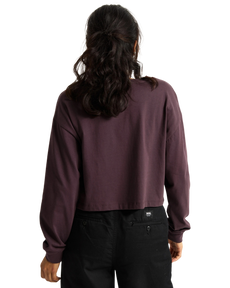 Lil Bear Long Sleeve Crop T-Shirt in Dark Port