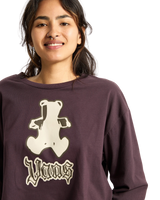 Lil Bear Long Sleeve Crop T-Shirt in Dark Port