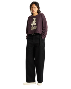 Lil Bear Long Sleeve Crop T-Shirt in Dark Port