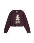 Lil Bear Long Sleeve Crop T-Shirt in Dark Port