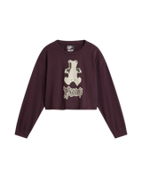 Lil Bear Long Sleeve Crop T-Shirt in Dark Port