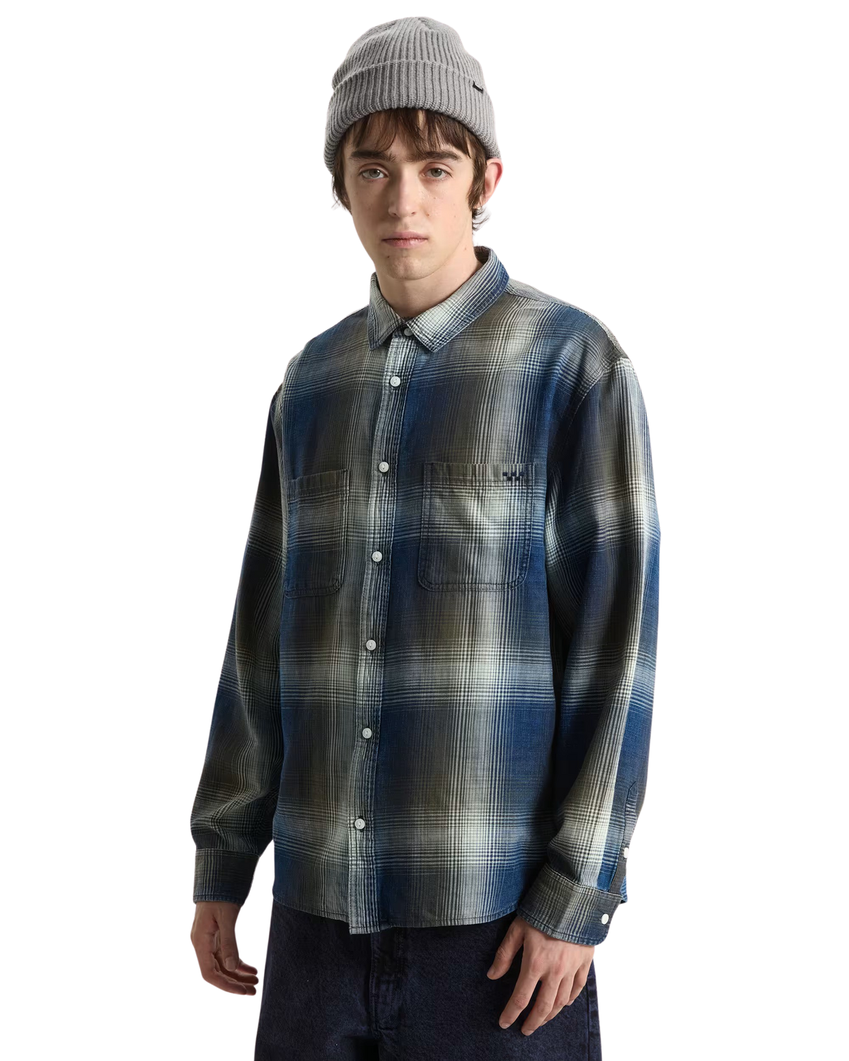LX Indigo Plaid Shirt in Mossy Olive