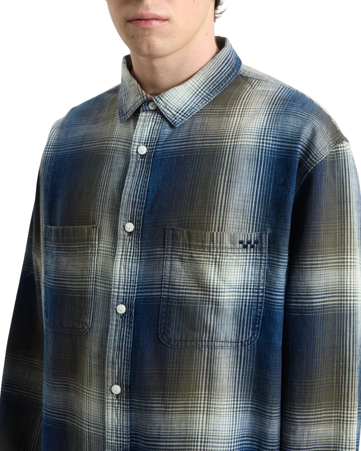 LX Indigo Plaid Shirt in Mossy Olive