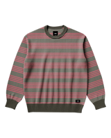 The Vans Mens Dillon Stripe Jumper in Mossy Olive & Crimson Haze