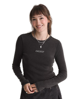 Teri Waffle Long Sleeve T-Shirt in Black