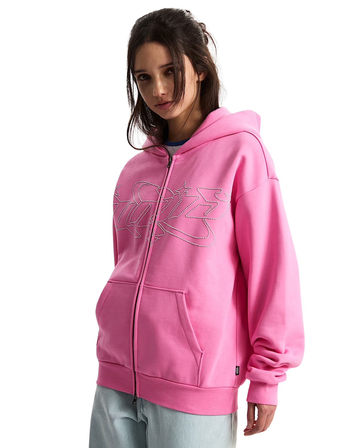 Y2K Star Zip Hoodie in Pink Fizz
