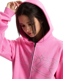 Y2K Star Zip Hoodie in Pink Fizz