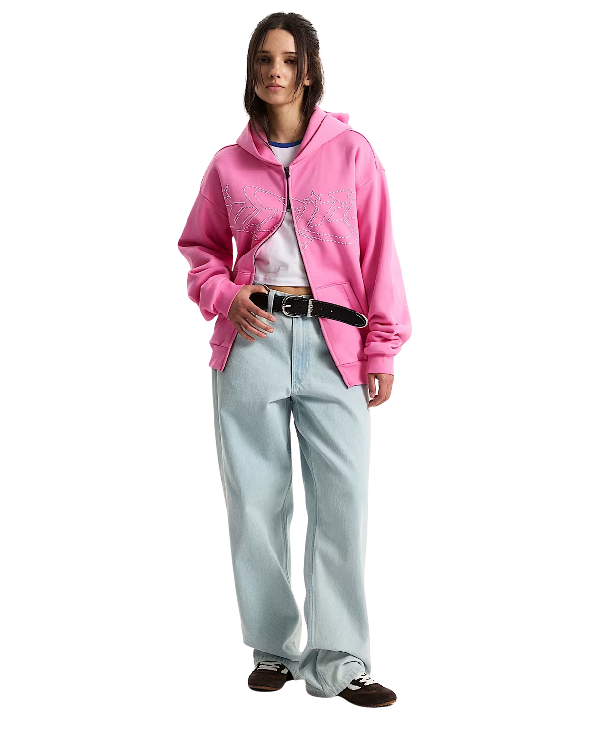 Y2K Star Zip Hoodie in Pink Fizz