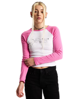 Y2K Star Raglan Long Sleeve T-Shirt in Pink Fizz