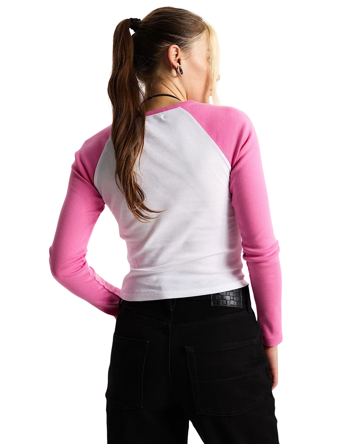 Y2K Star Raglan Long Sleeve T-Shirt in Pink Fizz