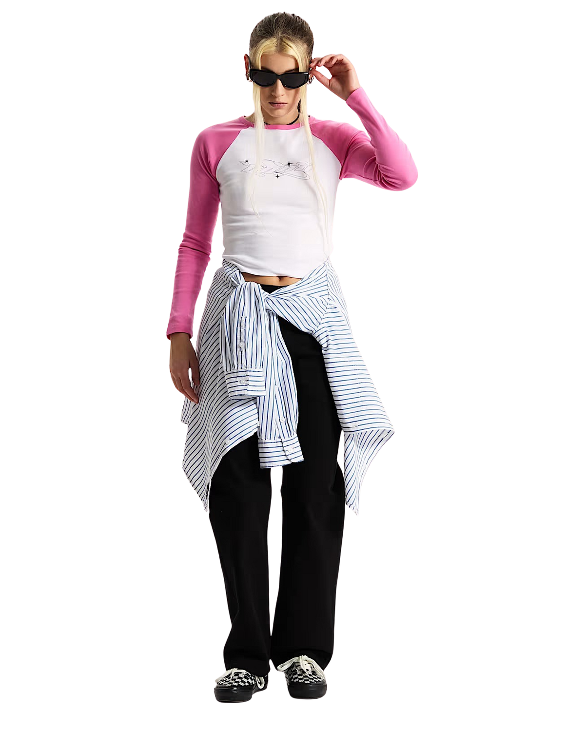 Y2K Star Raglan Long Sleeve T-Shirt in Pink Fizz