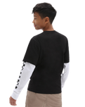The Vans Boys Long Check Twofer Boys T-Shirt in Black
