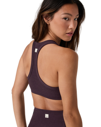 The Vuori Womens Elevation Racer Bra in Raisin Heather