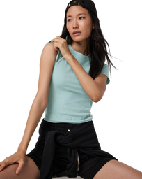 The Vuori Womens Pose Fitted T-Shirt in Sea Spray