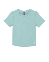 The Vuori Womens Pose Fitted T-Shirt in Sea Spray