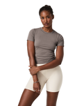 The Vuori Womens Pose Fitted T-Shirt in Smokey Taupe