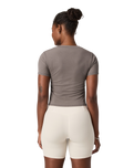 The Vuori Womens Pose Fitted T-Shirt in Smokey Taupe