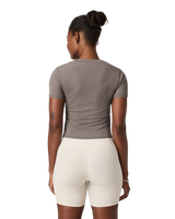 The Vuori Womens Pose Fitted T-Shirt in Smokey Taupe