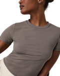 The Vuori Womens Pose Fitted T-Shirt in Smokey Taupe