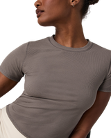 The Vuori Womens Pose Fitted T-Shirt in Smokey Taupe