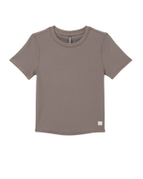 The Vuori Womens Pose Fitted T-Shirt in Smokey Taupe