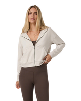 The Vuori Womens Halo Modern Full Zip Hoodie in Ecru Heather