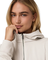 The Vuori Womens Halo Modern Full Zip Hoodie in Ecru Heather