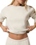 The Vuori Womens Restore Mini Sweatshirt in Bone Heather