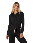 The Vuori Womens Halo Mini Full Zip Hoodie in Black Heather