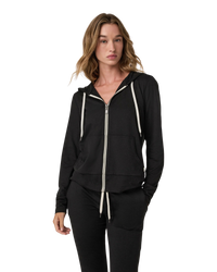 The Vuori Womens Halo Performance Zip Hoodie 2.0 in Black Heather