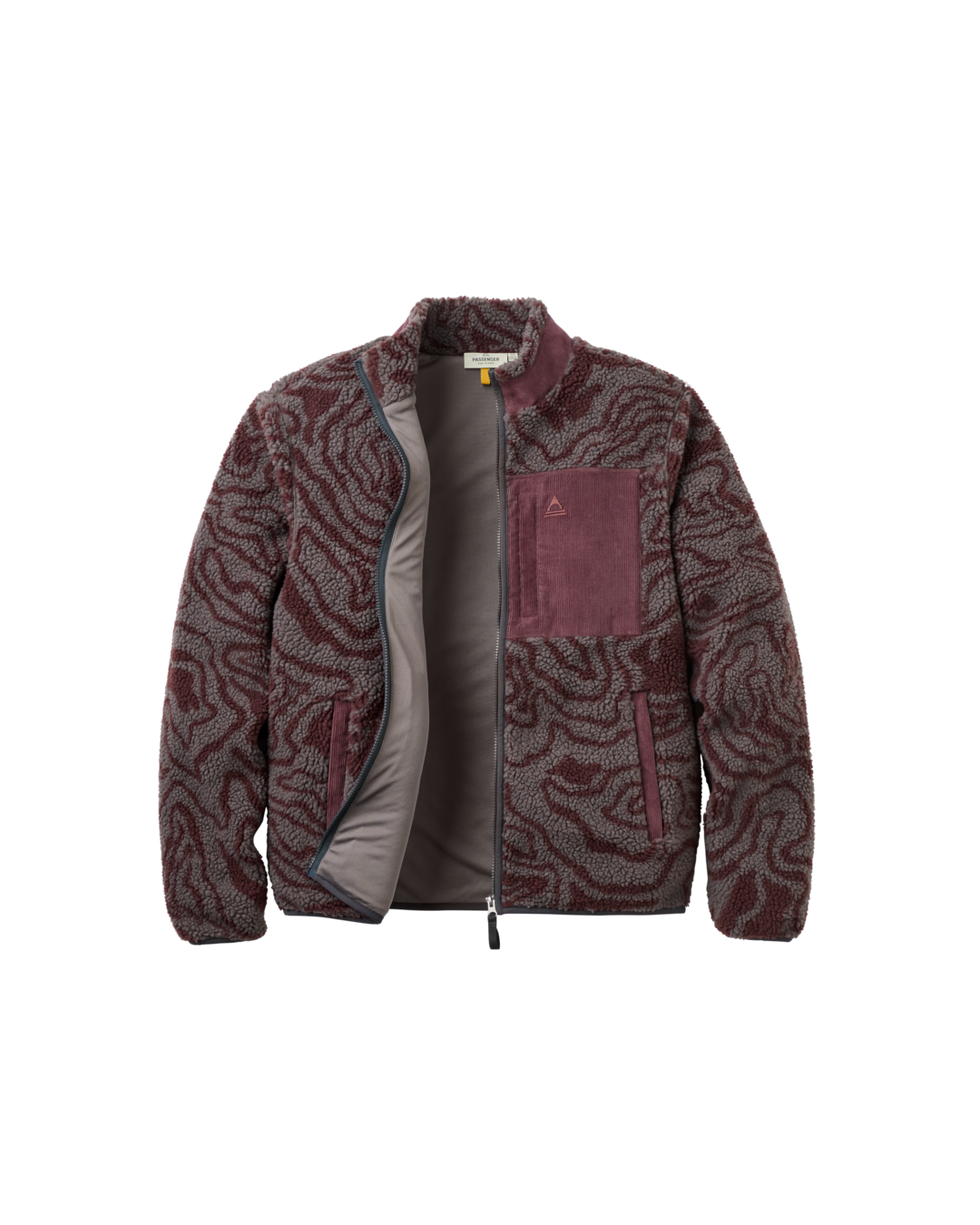 The Passenger Mens Trekker 2.0 Deep Pile Sherpa Fleece Jacket in Strata Swirl Brambleberry