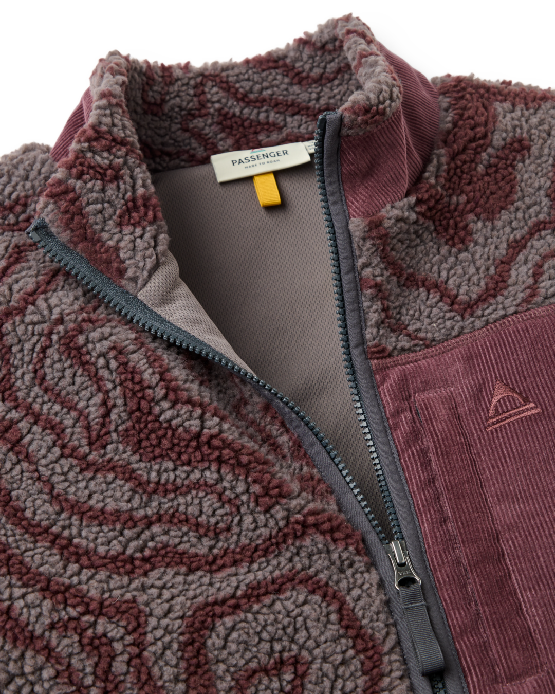 The Passenger Mens Trekker 2.0 Deep Pile Sherpa Fleece Jacket in Strata Swirl Brambleberry
