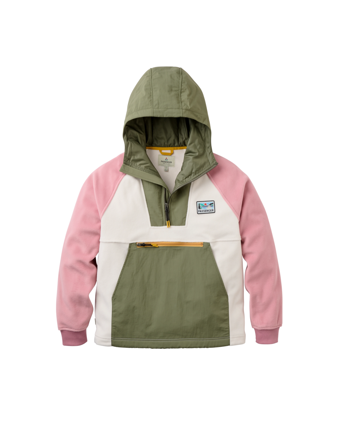 The Passenger Womens Alexander 3.0 Hooded Polartec Fleece Jacket in Dusty Olive & White Sand