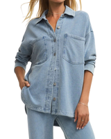 The Z Supply Womens All Day Knit Denim Jacket in Open Air Indigo