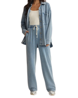 The Z Supply Womens All Day Knit Denim Jacket in Open Air Indigo