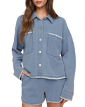 The Z Supply Womens All Day Knit Denim Crop Whipstitch Jacket in Santorini Indigo