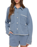 The Z Supply Womens All Day Knit Denim Crop Whipstitch Jacket in Santorini Indigo